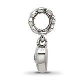 Sterling Silver 925 Dangle Bead with CZ Heart Antique Finish, Elegant Charm